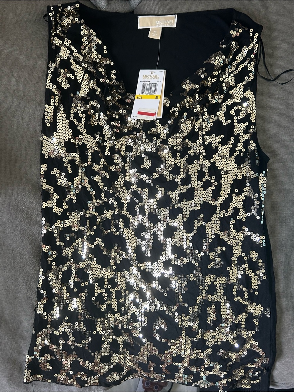 Michael Kors Black Camisole with Gold Sequin Pattern